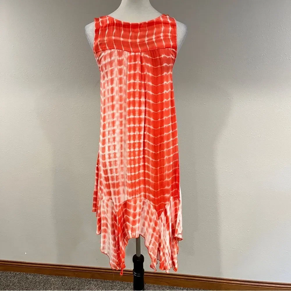 Umgee Asymmetrical Red and White Tie-Dye‎ sleeveless Dress small small